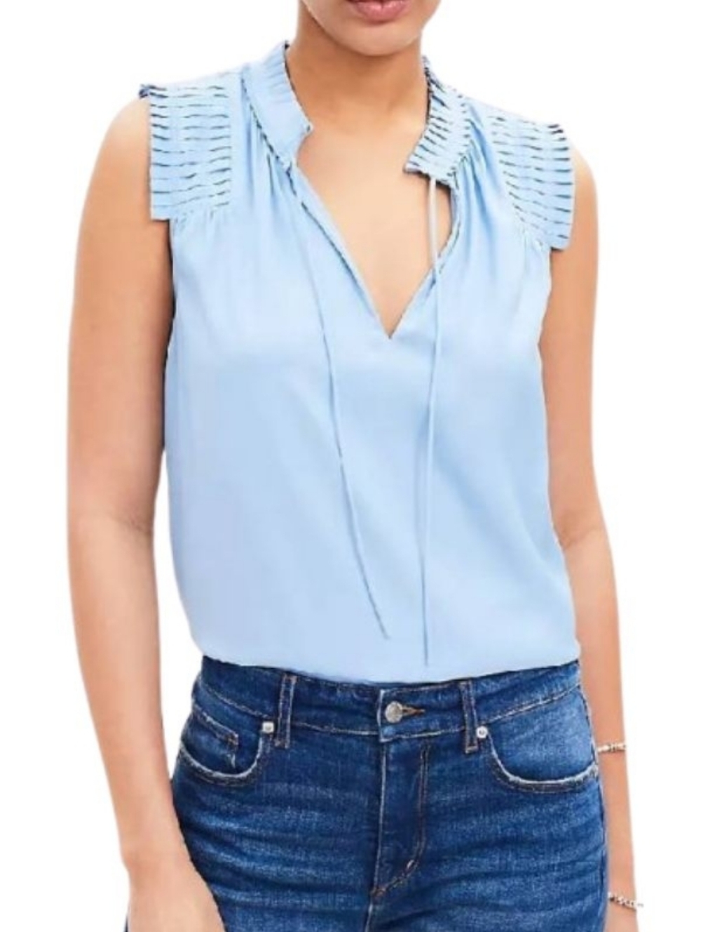New With Tags..LOFT Blue Sleeveless Pleated Blouse...